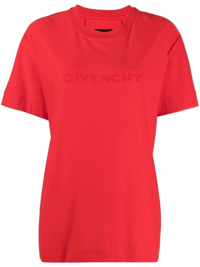 Givenchy Womens Red Chain-embossed Oversized Cotton-jersey T-shirt M