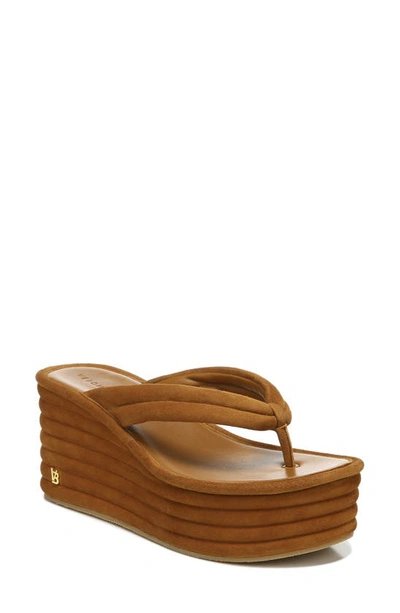 Veronica Beard Geno Ribbed Suede Platform Wedge Thong Sandals In Cuoio