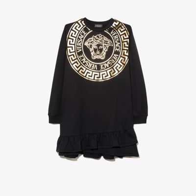 Versace Babies' Medusa Graphic Print Sweatshirt Dress In Black