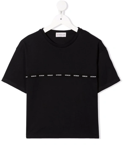 Moncler Kids' Logo Print Cotton Jersey T-shirt In Black