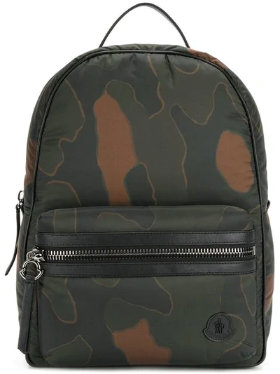 Moncler New George Leather-trimmed Camouflage-print Shell Backpack In Dark Green