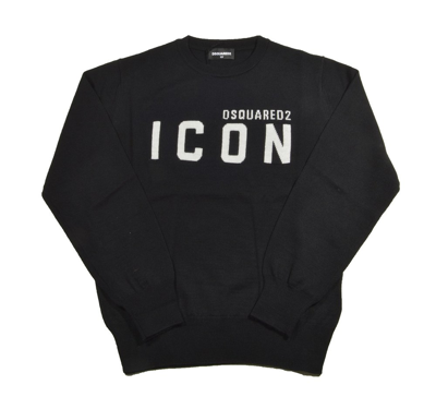 Dsquared2 Kids' Icon Intarsia Wool Blend Knit Sweater In Black