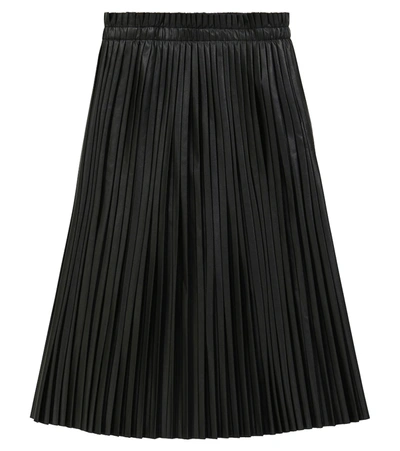 Mm6 Maison Margiela Kids' Faux Leather Long Pleated Skirt In Black