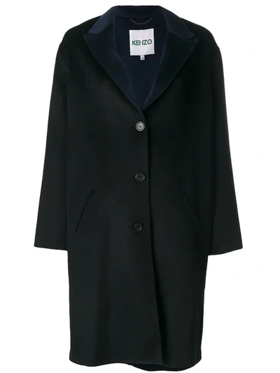 Kenzo Long Wool Coat In Black