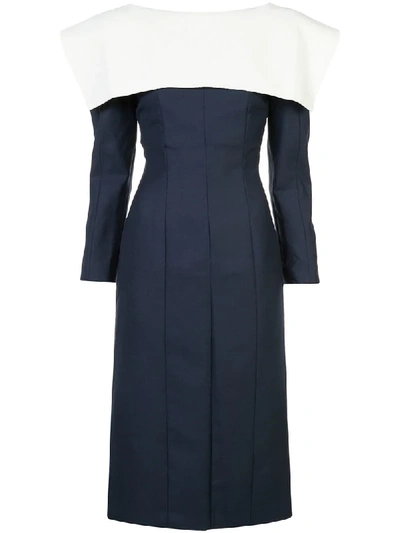 Jacquemus Virgin Wool And Cotton Francoise Dress In Navy/ecru