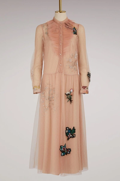 Red Valentino Embroidered Floral Tulle Dress In Nude