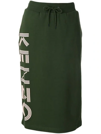 Kenzo Cotton Paris Midi Skirt In Green