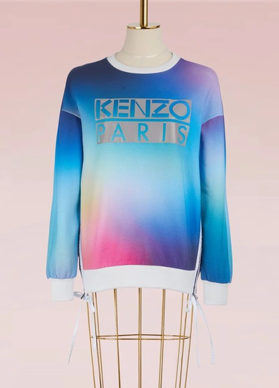 Kenzo Cotton Sweater With Northern Lights Print In Fushia Fonce