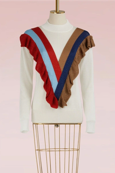 Marco De Vincenzo Pullover With Rouches In Multicolor White