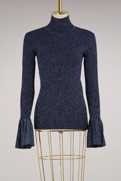 Carven Long Sleeve Jumper With Ruffles In Bleu Astral