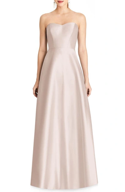 Alfred Sung Strapless Satin A-line Gown In Blush