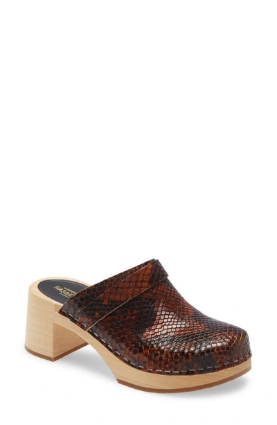 Swedish Hasbeens Dagny Clog In Snake Print Leather