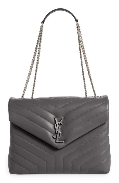 Saint Laurent Loulou Medium Ysl Matelasse Calfskin Flap-top Shoulder Bag In Medium Gray