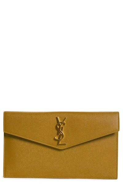 Saint Laurent Uptown Calfskin Leather Envelope Clutch In Olive Drab