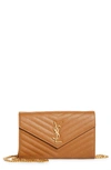 Saint Laurent Large Monogram Quilted Leather Wallet On A Chain In Natural Dark