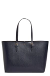 Saint Laurent Boucle Medium Rind-embossed Shopping Tote Bag In Deep Marine/ Nero