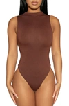 Naked Wardrobe Jersey Sleeveless Bodysuit In Chocolate