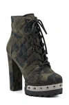 Jessica Simpson Women's Irella High Heeled Platform Lace Up Lug Sole Booties Women's Shoes In Green Combo