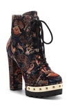 Jessica Simpson Women's Irella High Heeled Platform Lace Up Lug Sole Booties Women's Shoes In Autumn Combo