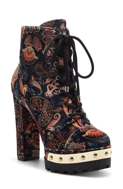 Jessica Simpson Women's Irella High Heeled Platform Lace Up Lug Sole Booties Women's Shoes In Autumn Combo