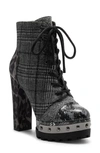 Jessica Simpson Women's Irella High Heeled Platform Lace Up Lug Sole Booties Women's Shoes In Black/white