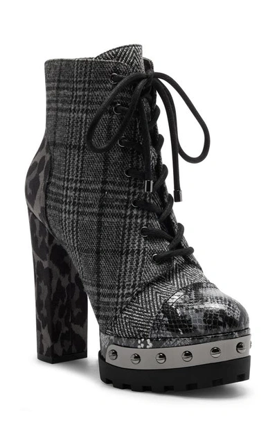 Jessica Simpson Women's Irella High Heeled Platform Lace Up Lug Sole Booties Women's Shoes In Black/ White