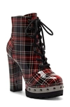 Jessica Simpson Women's Irella High Heeled Platform Lace Up Booties Women's Shoes In Plaid Red Faux Leather Combo