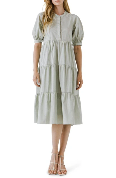 English Factory Puff Sleeve Dress In Green