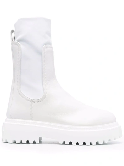 Le Silla Ridged Leather Boots In White