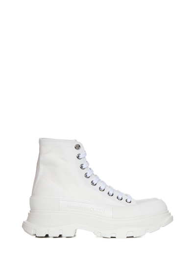 Alexander Mcqueen Womens White Cotton Ankle Boots