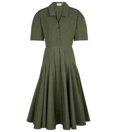 Alexander Mcqueen Cocoon Cotton Shirtdress In Green