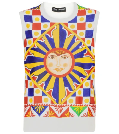 Dolce & Gabbana Printed Silk Sweater Vest In Multicolor