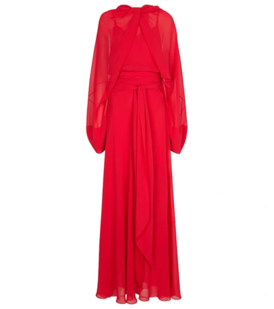 Maison Margiela Draped Long-sleeve Evening Dress In Red