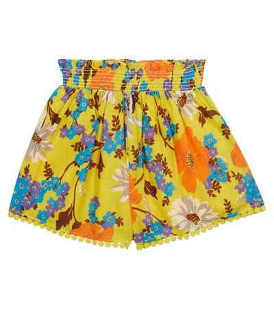 Zimmermann Kids' Estelle Floral Cotton Shorts In Yellow