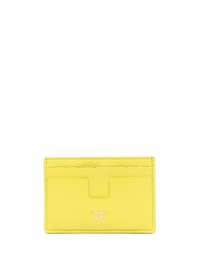 Tom Ford Pebbled Leather Cardholder In Yellow & Orange