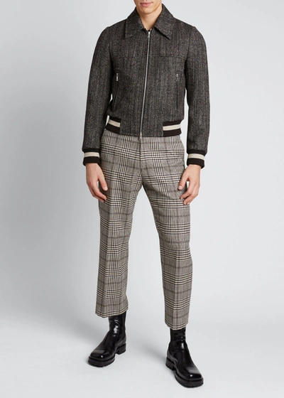 Dries Van Noten Men's Vox Wool Tweed Bomber Jacket In Dark Brown