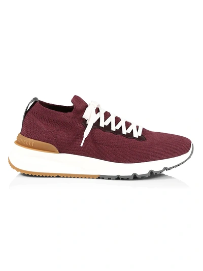 Brunello Cucinelli Men's Stretch Knit Trainer Sneakers In Burgundy