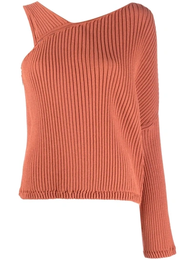 Aeron Chain Ribbed-knit Asymmetric Jumper In Orange