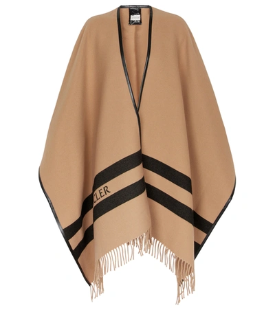 Moncler Woman Beige And Black Jacquard Wool Poncho