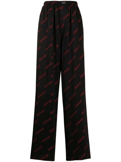 Balenciaga Men's Diagonal-logo Pajama Pants In Black