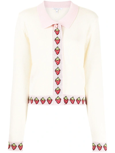 Olivia Rubin Bettina Strawberry Intarsia Cardigan In Weiss