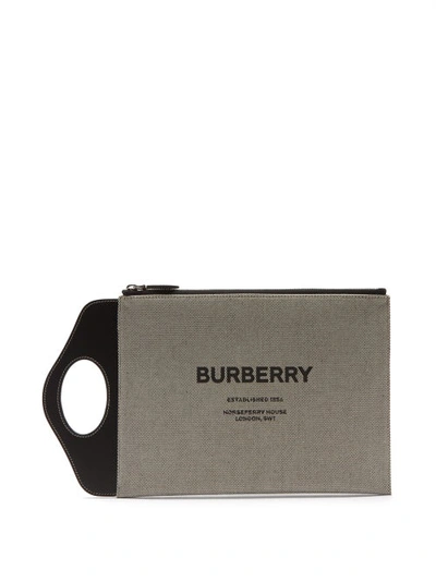 Burberry Logo-print Leather And Cotton-canvas Pouch In Black