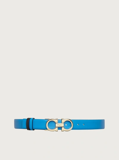 Ferragamo Women's Double Gancini Buckle Reversible Leather Belt In Chambray