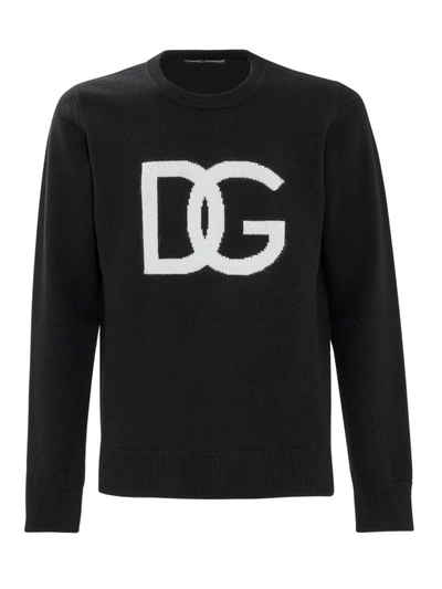 Dolce & Gabbana Logo Intarsia Knitted Jumper In Nero