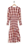 Something Navy Blanche Plaid Long Sleeve Smocked Midi Dress In Red/white