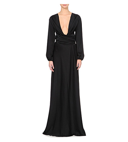 Victoria Beckham Plunge-neck Satin Gown In Black | ModeSens