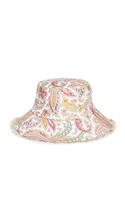 Zimmermann Reversible Frayed Bucket Hat In Ivory Paisley
