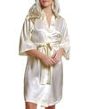 Icollection Long Sleeve Satin Robe In Ivory