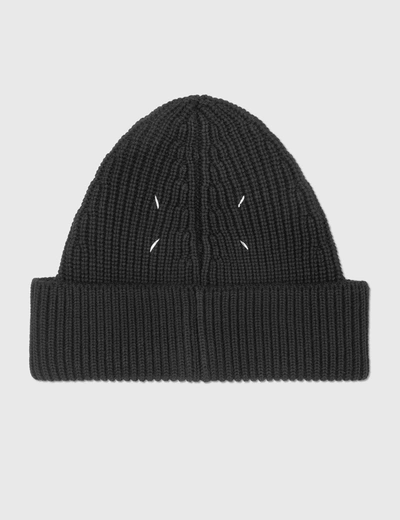Maison Margiela Ribbed Beanie Hat In Black