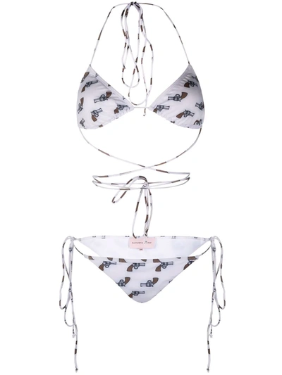 Natasha Zinko Pistol-print Triangle Bikini In Weiss | ModeSens